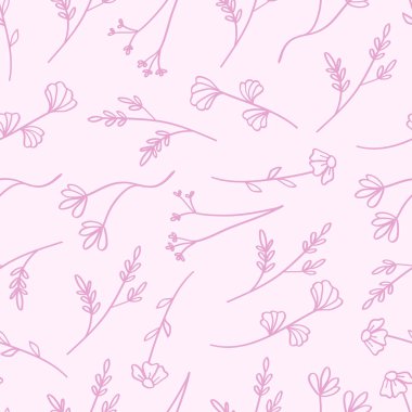 Kusursuz desenli pembe botanik çiçek çizgisi dekoratif element Vintage. Vektör İllüstrasyonu