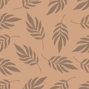 Kusursuz desenli kahverengi avuç içi yaprağı silueti botanik süsleme elementi. Vektör İllüstrasyonu