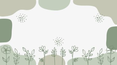 Soyut Botanik Çiçekleri Bohem Yeşil Pastel El Çağdaş Sancak Arkaplanı. Vektör İllüstrasyonu