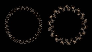 Altın Dairesel Botanik Şablon Paket Sınır Çerçevesini Bırakıyor. Vektör İllüstrasyonu