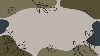 Doğal Botanik Boho Banner Arkaplan Yeşil Yapraklar Soyut Organik Şekiller. Vektör İllüstrasyonu