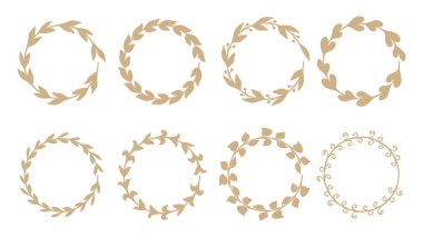 Altın Yapraklı Çember Sınır Vintage Koleksiyonu Botanik Çelenk Çerçeve Tasarımı Elementleri. Vektör Ayarları