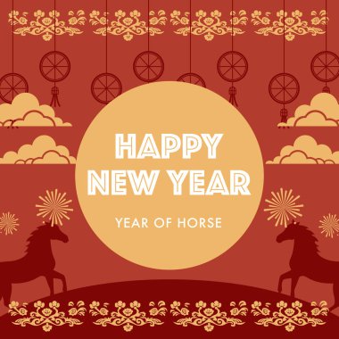 Yeni Yıl Kutlama Kartı Yılınız kutlu olsun. Çin Tatil Kutlaması Sosyal Medya Posta Şablonu. Vektör İllüstrasyonu