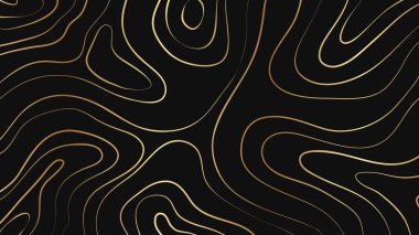 Soyut Altın Hat Topografi Haritası Kara Arkaplan Lüks Tasarımı. Vektör İllüstrasyonu