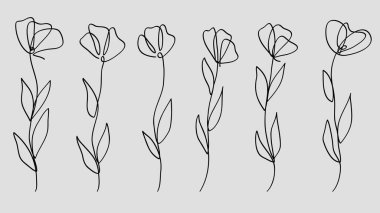 Bir Aralıksız Sanat Çiçekleri Koleksiyonu El Çekimi Çiçeği. Vektör İllüstrasyonu