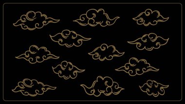 Altın Bulutlar, Doodle El, Çin Tarzı Koleksiyonu. Vektör İllüstrasyonu