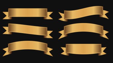 Altın Kurdele Premium Banner Koleksiyonu. Vektör İllüstrasyonu