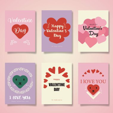 Valentine Day Greeting Card Collection Poster Set. Vector Illustration