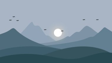 Düz Dağ Manzaralı Doğa Manzarası Sancak Arkaplanı. Vektör İllüstrasyonu