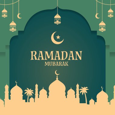 Ramazan Mübarek, İslami Geçmişi Altın Fenerle Karşılıyor. Vektör İllüstrasyonu