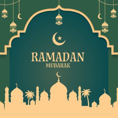 Ramazan Mübarek, İslami Geçmişi Altın Fenerle Karşılıyor. Vektör İllüstrasyonu