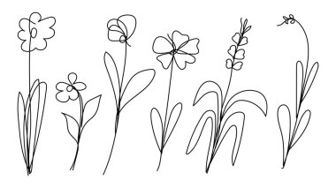 Çiçek Hattı Sanat Koleksiyonu Doğa Elleri Çizimi. Vektör İllüstrasyonu