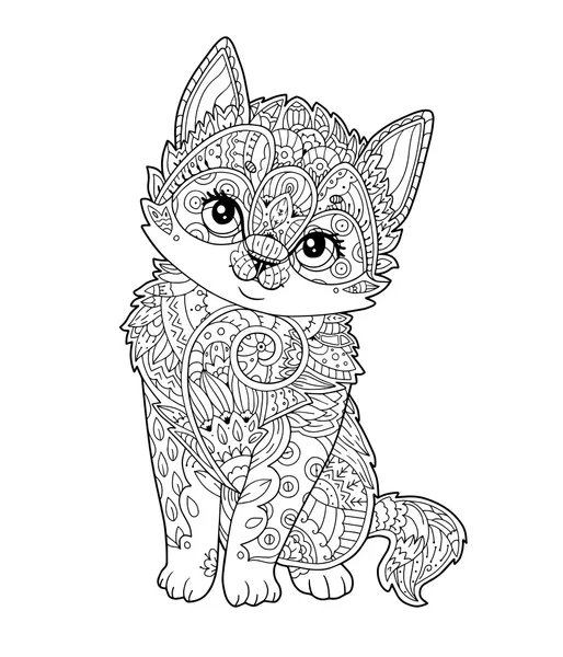 Κάθεται γατάκι σε στυλ zentangle στο άνυσμα — Διανυσματικό Αρχείο