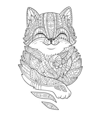 Zentangle stilize şişman kedi vektör