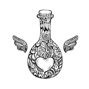 Zen art bottle with heart for adult antistress coloring book clipart