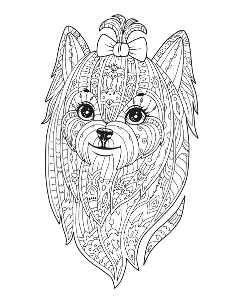 Adult coloring page with dog in zendala style — Stock Vector