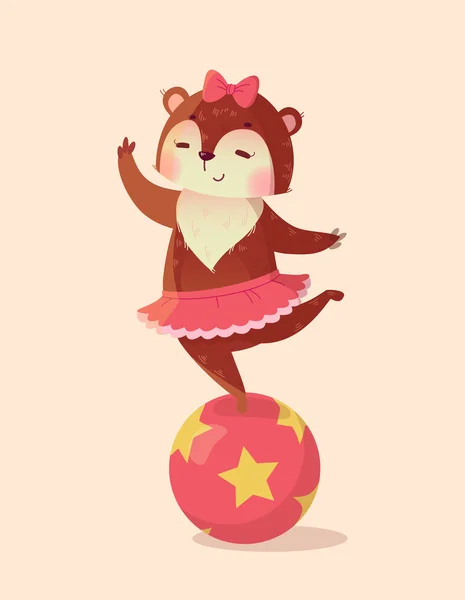 Cute circus bear girl on the ball — Stock Vector