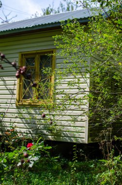 Pencereleri yeşilliklerle kaplı kırsal bir kulübe. Geri çekilmeyi, doğayı ve barışçıl kaçışı öneriyor. Seyahat için kullan