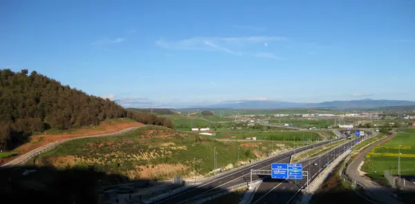 Routes Autoroute Avec Ville Burgos Espagne Arrière Plan — Photo