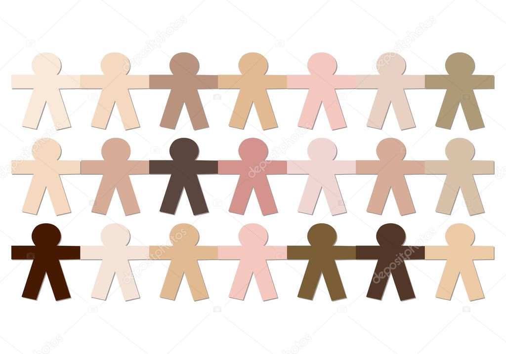 Icons of people of different skin tones holding hands.