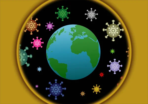 Planeta Ziemia Otoczona Koronawirusem Świetle Reflektorów — Wektor stockowy