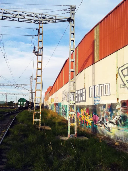 Velhos Trilhos Trem Uma Propriedade Industrial — Fotografia de Stock