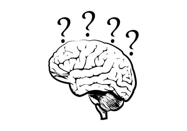 Icono Cerebro Con Interrogantes — Vector de stock