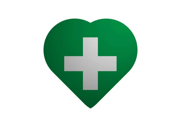 Green Heart White Pharmacy Cross — Stock Vector