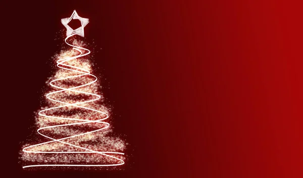 Rote Weihnachtspostkarte Mit Leuchtendem Weihnachtsbaum — Stockfoto