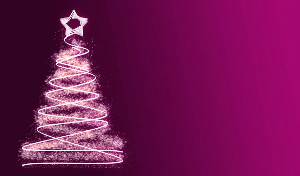 Pink christmas postcard with luminous christmas tree.