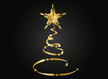 Altın noel çamı olan siyah noel kartpostalı.