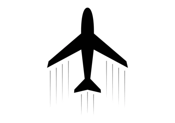 Flying Airplane Black Icon White Background — Stock Vector