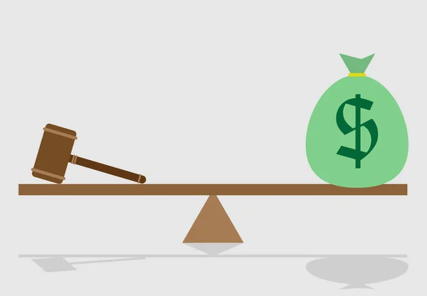 Balance Hammer Justice Sack Corruption Money — Stock Vector