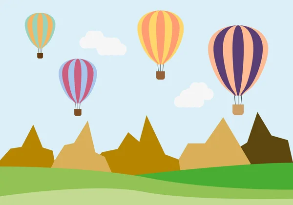 Повітряні Кульки Пролітають Через Гірський Пейзаж — стоковий вектор