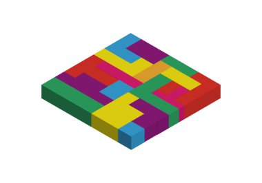 Çeşitli renklerin parçalarının olduğu 3 boyutlu bulmaca.