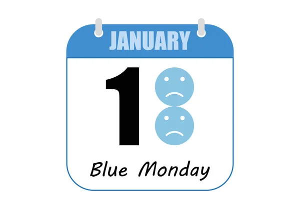 Kalender Med Blue Monday Datum Och Ledsna Ansikten — Stock vektor