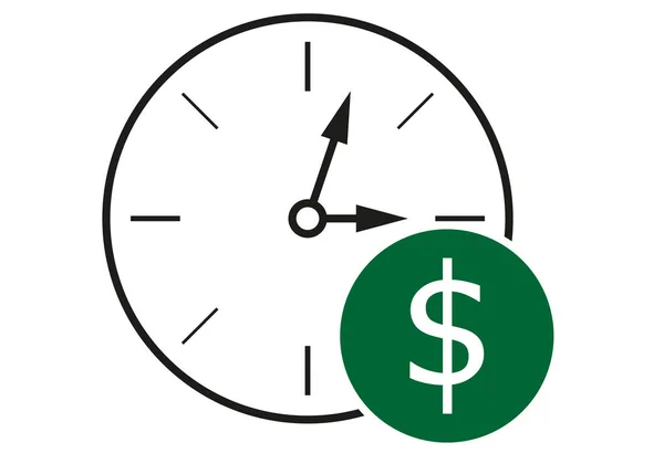 Icono Negro Del Reloj Con Símbolo Del Dólar — Vector de stock