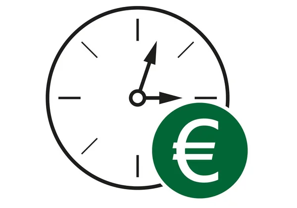 Icona Nera Dell Orologio Con Segno Dell Euro — Vettoriale Stock