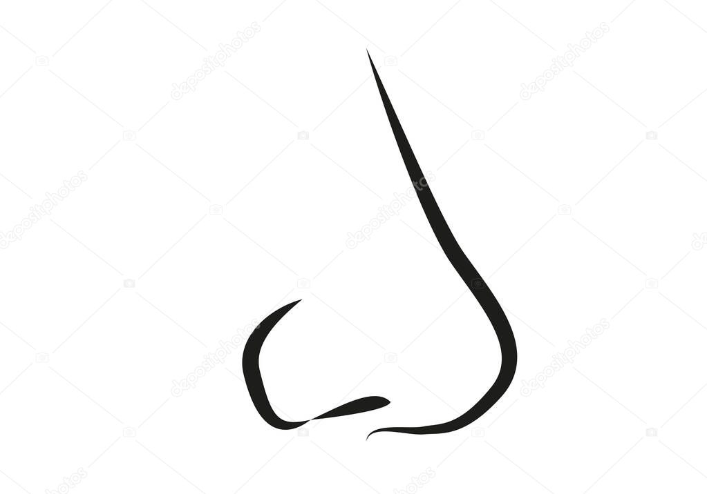 Black silhouette of a nose on white background.