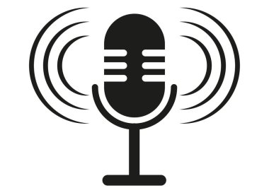 Beyaz arkaplanda mikrofon siyah simgesi.