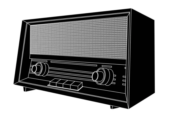 Oude Vintage Retro Radio Zwart Wit Witte Achtergrond — Stockvector