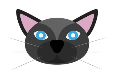 Beyaz arka planda siyah kedi yüzü.