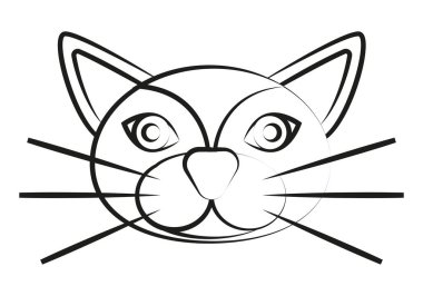 Beyaz arka planda siyah kedi yüzü.