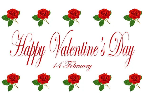 Happy Valentine Valentine Day Card Lined Red Roses February 14Th — Stock Vector