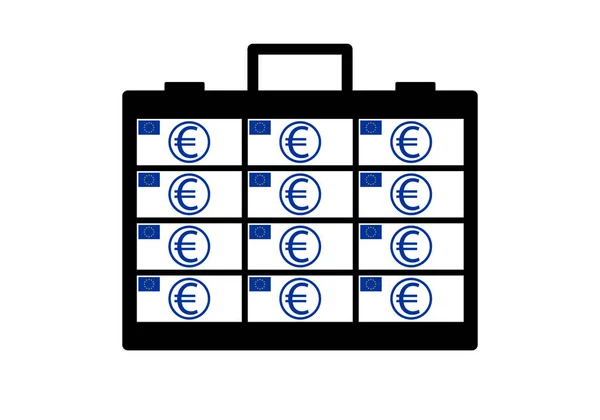 Icona Della Valigetta Esecutiva Piena Banconote Euro Sfondo Bianco — Vettoriale Stock