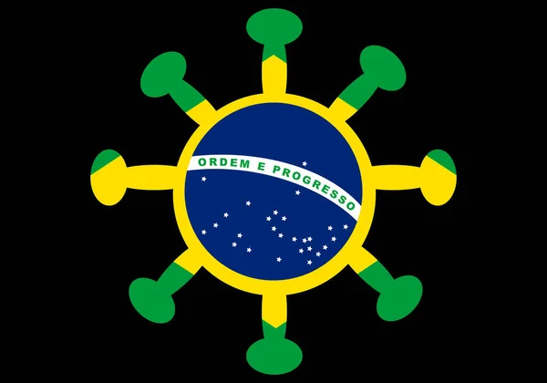 Souche Brésilienne Covid Drapeau Brésilien Avec Silhouette Coronavirus Covid — Image vectorielle