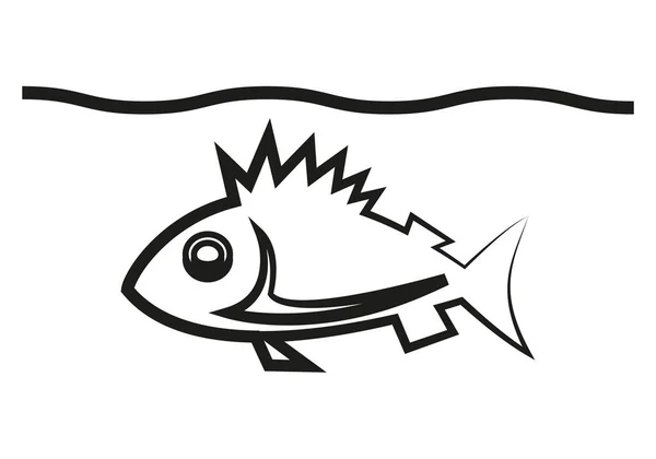 Svart Ikon Fisk Med Vatten — Stock vektor