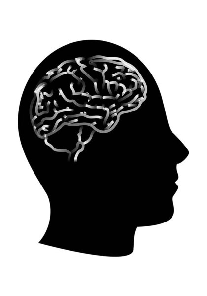 Икона головы в черном с мозгом в белом. Думая головой. Человеческий интеллект.