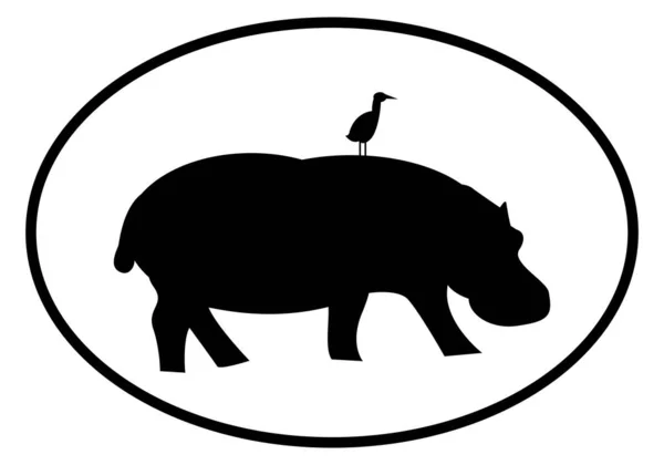 Hippo Bird Its Back Animal Symbiosis — Stock Vector