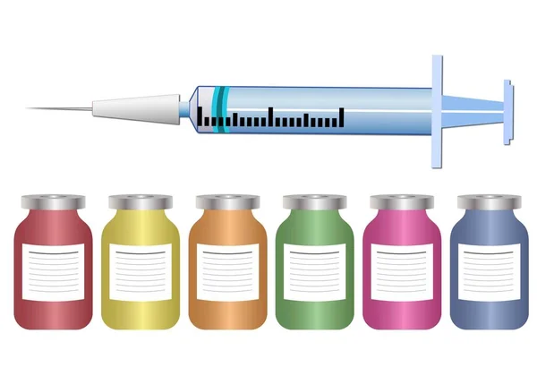 Válogatott Vakcinák Covid Fecskendő Injekciós Üveg Ellen — Stock Vector